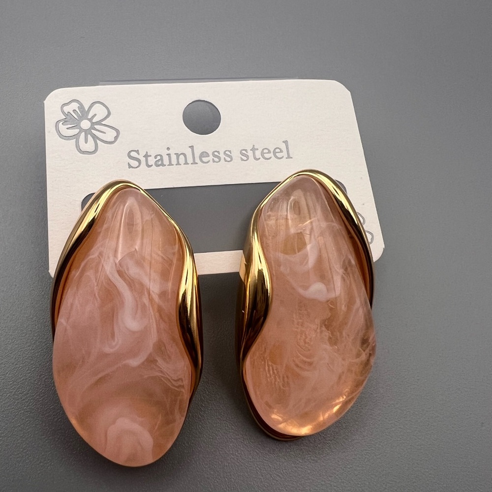 Elegant Gold and Pink Stainless Steel Earrings